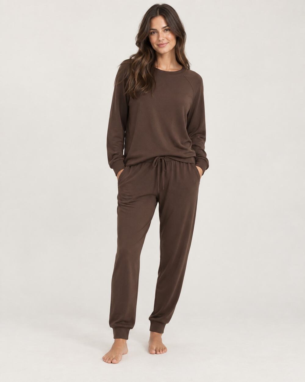 New Cozy Earth Bamboo Raglan Pajama Set Brown Small
